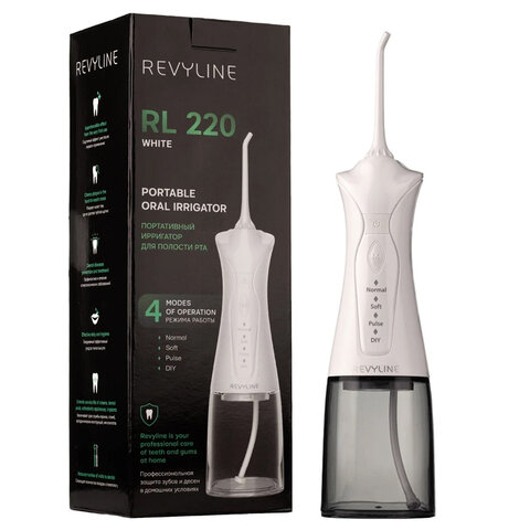 Ирригатор для полости рта REVYLINE RL 220, емкость резервуара 0,3 л, 2 насадки, белый, 7943