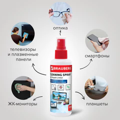 Чистящий набор с плотной микрофиброй для экранов и оптики BRAUBERG, спрей 100 мл, 510341