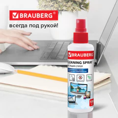 Чистящий набор с плотной микрофиброй для экранов и оптики BRAUBERG, спрей 100 мл, 510341