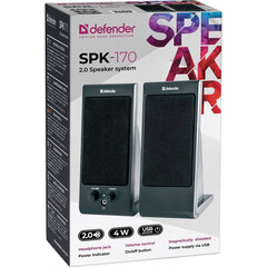 Колонки компьютерные DEFENDER SPK-165/<wbr/>170, 2.0, 2&times;2 W, пластик, черные, разъем для наушников, 65165