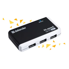 Хаб USB 2.0, 4 порта, порт для питания, черный, DEFENDER QUADRO INFIX, 83504
