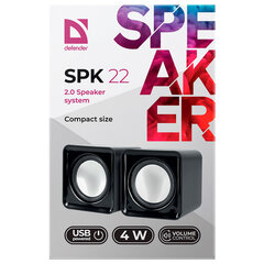 Колонки компьютерные DEFENDER SPK 22, 2.0, 2&times;2, 5Вт, пластик, черный, 65503