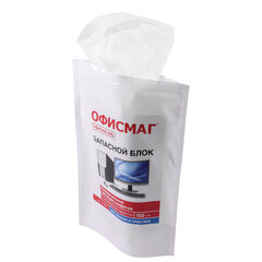 Салфетки для экранов всех типов и пластика (запасной блок) ОФИСМАГ, пакет 100 шт., влажные, 511686