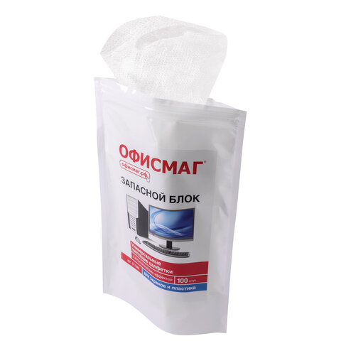 Салфетки для экранов всех типов и пластика (запасной блок) ОФИСМАГ, пакет 100 шт., влажные, 511686 - фото 2