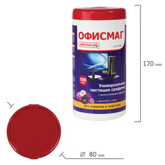 Салфетки для экранов всех типов и пластика ОФИСМАГ с ароматом &laquo;АСТРА&raquo;, туба 100 шт., влажные, 511691