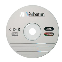 Диск CD-R VERBATIM 700 Mb 52х Cake Box (упаковка на шпиле), КОМПЛЕКТ 100 шт., 43411