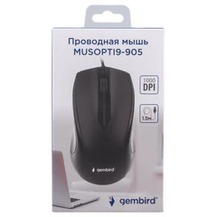Мышь проводная GEMBIRD MUSOPTI9-905U, USB, 2 кнопки + 1 колесо-кнопка, оптическая, черная