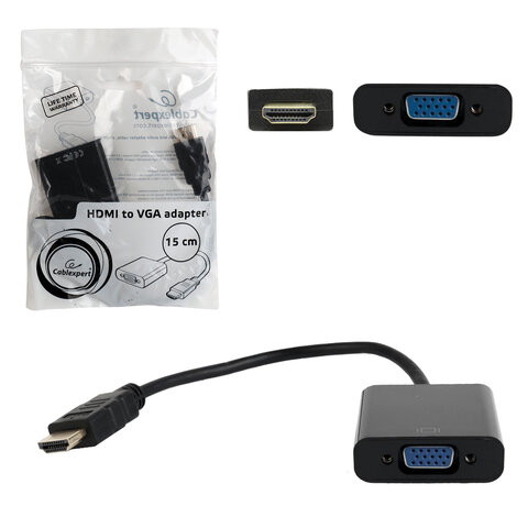 Кабель-переходник HDMI-VGA, 15 см, CABLEXPERT, M-F, для передачи аналогового видео, A-HDMI-VGA-04