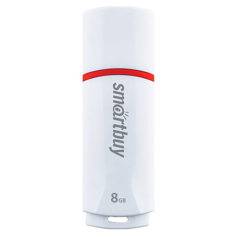 Флеш-диск 8 GB, SMARTBUY Crown, USB 2.0, белый, SB8GBCRW-W