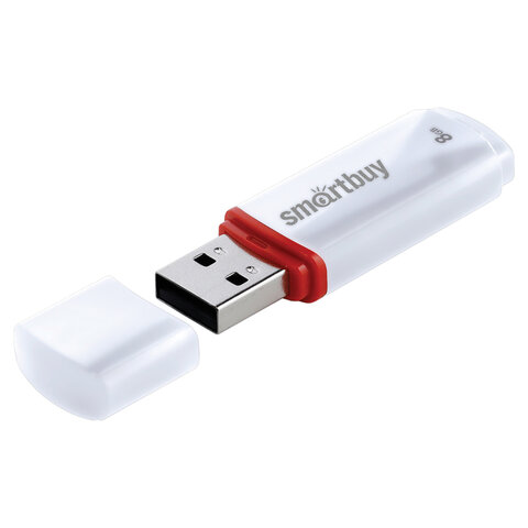 Флеш-диск 8 GB, SMARTBUY Crown, USB 2.0, белый, SB8GBCRW-W