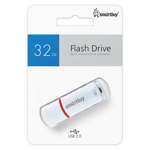 Флеш-диск 32 GB, SMARTBUY Crown, USB 2.0, белый, SB32GBCRW-W