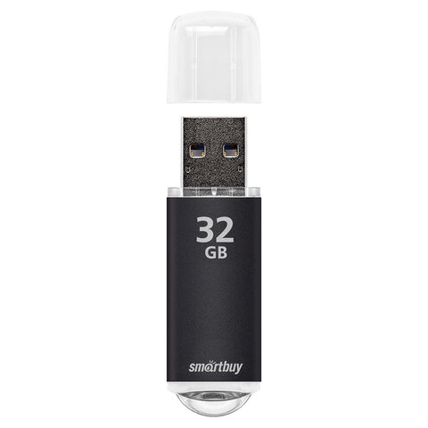 Флеш-диск 32 GB, SMARTBUY V-Cut, USB 2.0, металлический корпус, черный, SB32GBVC-K