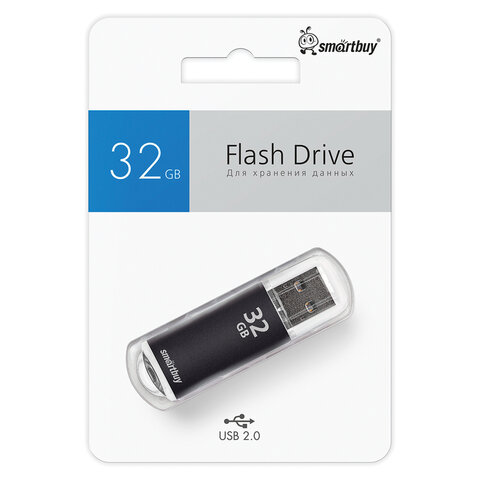 Флеш-диск 32 GB, SMARTBUY V-Cut, USB 2.0, металлический корпус, черный, SB32GBVC-K