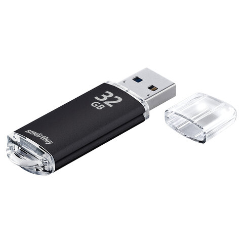 Флеш-диск 32 GB, SMARTBUY V-Cut, USB 2.0, металлический корпус, черный, SB32GBVC-K