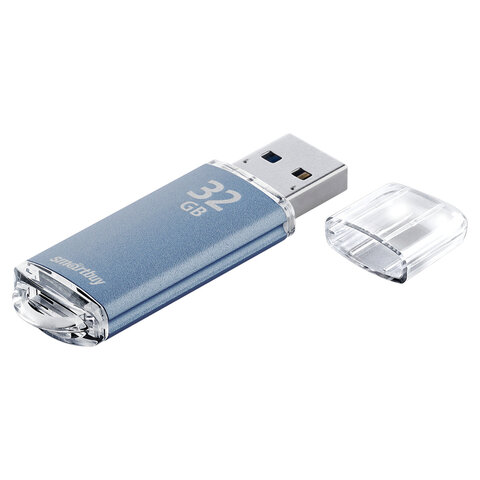 Флеш-диск 32 GB, SMARTBUY V-Cut, USB 2.0, металлический корпус, синий, SB32GBVC-B