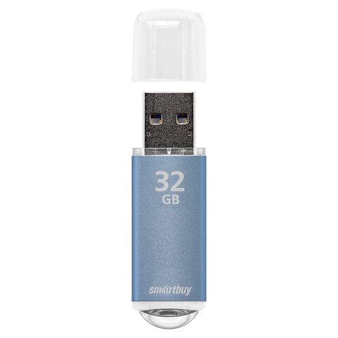Флеш-диск 32 GB, SMARTBUY V-Cut, USB 2.0, металлический корпус, синий, SB32GBVC-B