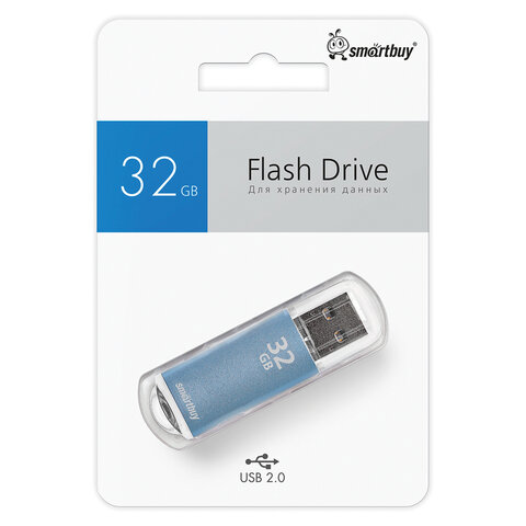 Флеш-диск 32 GB, SMARTBUY V-Cut, USB 2.0, металлический корпус, синий, SB32GBVC-B