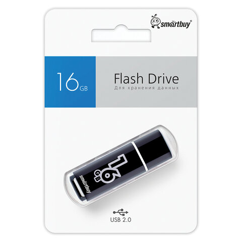 Флеш-диск 16 GB, SMARTBUY Glossy, USB 2.0, черный, SB16GBGS-K