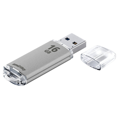 Флеш-диск 16 GB, SMARTBUY V-Cut, USB 2.0, металлический корпус, серебристый, SB16GBVC-S