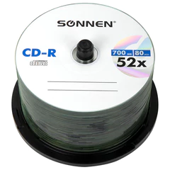 Диск CD-R SONNEN 700 Mb 52x Cake Box (упаковка на шпиле), КОМПЛЕКТ 50 шт., 512570