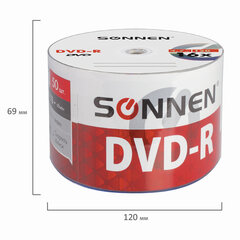 Диск DVD-R SONNEN 4,7 Gb 16x Bulk (термоусадка без шпиля), КОМПЛЕКТ 50 шт., 512574