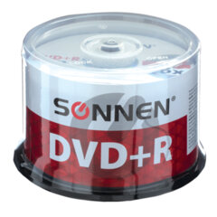 Диск DVD+R (плюс) SONNEN 4,7 Gb, 16x, Cake Box (упаковка на шпиле), КОМПЛЕКТ 50 шт., 512577