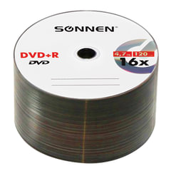 Диск DVD+R (плюс) SONNEN 4,7 Gb, 16x, Cake Box (упаковка на шпиле), КОМПЛЕКТ 50 шт., 512577