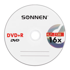Диск DVD+R (плюс) SONNEN 4,7 Gb, 16x, Cake Box (упаковка на шпиле), КОМПЛЕКТ 50 шт., 512577