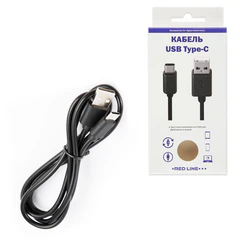 Кабель USB 2.0 AM – TypeC, 1 м, RED LINE, для подключения портативных устройств и периферии, черный