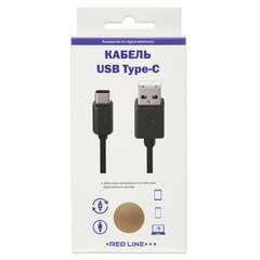 Кабель USB 2.0 AM – TypeC, 1 м, RED LINE, для подключения портативных устройств и периферии, черный