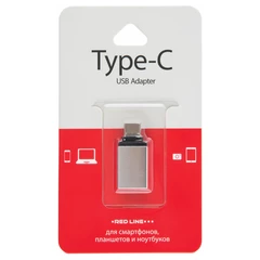 Переходник USB-TypeC RED LINE, F-M, для подключения портативных устройств, OTG, серый