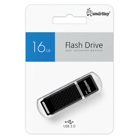 Флеш-диск 16 GB, SMARTBUY Quartz, USB 2.0, черный, SB16GBQZ-K