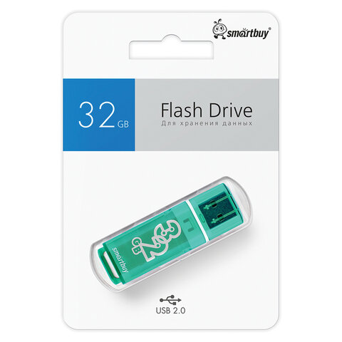 Флеш-диск 32 GB, SMARTBUY Glossy, USB 2.0, зеленый, SB32GBGS-G