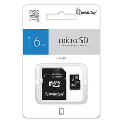 Карта памяти microSDHC, 16 GB, SMARTBUY, 10 Мб/<wbr/>сек. (class 10), с адаптером, SB16GBSDCL10-01