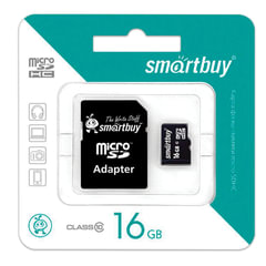 Карта памяти microSDHC, 16 GB, SMARTBUY, 10 Мб/<wbr/>сек. (class 10), с адаптером, SB16GBSDCL10-01