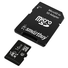 Карта памяти microSDHC, 16 GB, SMARTBUY, 10 Мб/<wbr/>сек. (class 10), с адаптером, SB16GBSDCL10-01