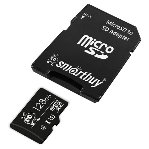 Карта памяти micro SDXC, 128 GB, SMARTBUY, UHS-1 U1, 80 Мб/сек. (class 10), с адаптером, SB128GBSDCL