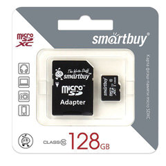 Карта памяти micro SDXC, 128 GB, SMARTBUY, UHS-1 U1, 80 Мб/<wbr/>сек. (class 10), с адаптером, SB128GBSDCL1001