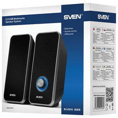 Колонки компьютерные SVEN 325, 2.0, 2&times;3 Вт, пластик, черные, SV-014643