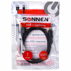 Кабель USB 2.0 – Lightning, 1 м, SONNEN, медь, для передачи данных и зарядки, черный, 513116