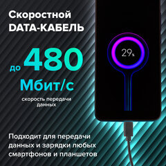 Кабель USB 2.0 – Type-C, 1 м, SONNEN, медь, для передачи данных и зарядки, черный, 513117