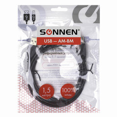 Кабель USB2.0 AM-BM, 1,5 м, SONNEN, медь, для подключения периферийных устройств &mdash; принтеров, сканеров, МФУ, плоттеров, черный, 513118