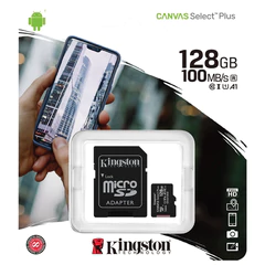 Карта памяти microSDXC 128 GB KINGSTON Canvas Select Plus UHS-I U1,100 Мб/с (class 10), адаптер, SDCS2/128 GB