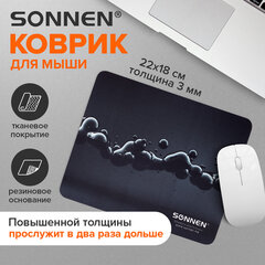 Коврик для мыши SONNEN "DROPS", резина + ткань, 220х180х3 мм, 513290