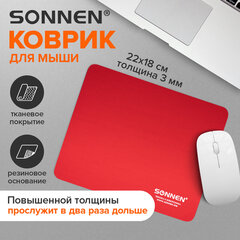Коврик для мыши SONNEN "RED", резина + ткань, 220х180х3 мм, 513306