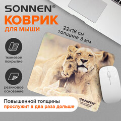 Коврик для мыши SONNEN "LIONS", резина + ткань, 220х180х3 мм, 513310
