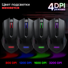 Мышь проводная SONNEN I3, пластик, 6 кнопок, 800-3200 dpi, LED-подсветка, черная, 513523