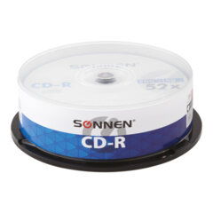 Диск CD-R SONNEN, 700 Mb, 52x, Cake Box (упаковка на шпиле) КОМПЛЕКТ 25 шт., 513531