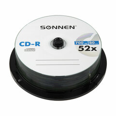 Диск CD-R SONNEN, 700 Mb, 52x, Cake Box (упаковка на шпиле) КОМПЛЕКТ 25 шт., 513531