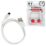 Кабель USB2.0 – micro USB, 1 м, SONNEN, медь, для передачи данных и зарядки, белый, 513557
